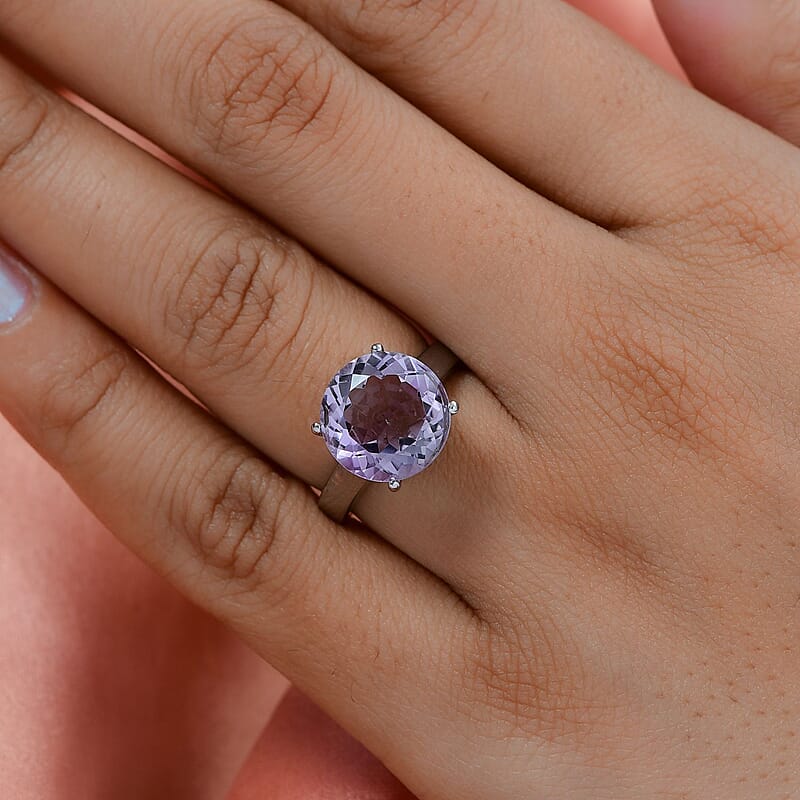 Rose De France Amethyst Solitaire Ring in Stainless Steel (Size 9.0) 5.60 ctw | Tarnish-Free, Waterproof, Sweat Proof Jewelry