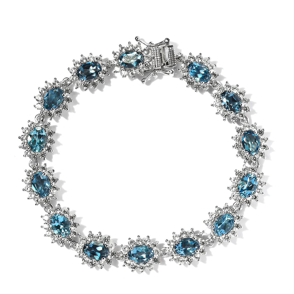 London Blue Topaz and White Zircon Bracelet in Platinum Over Sterling Silver (7.25 In) 21.65 ctw image number 0