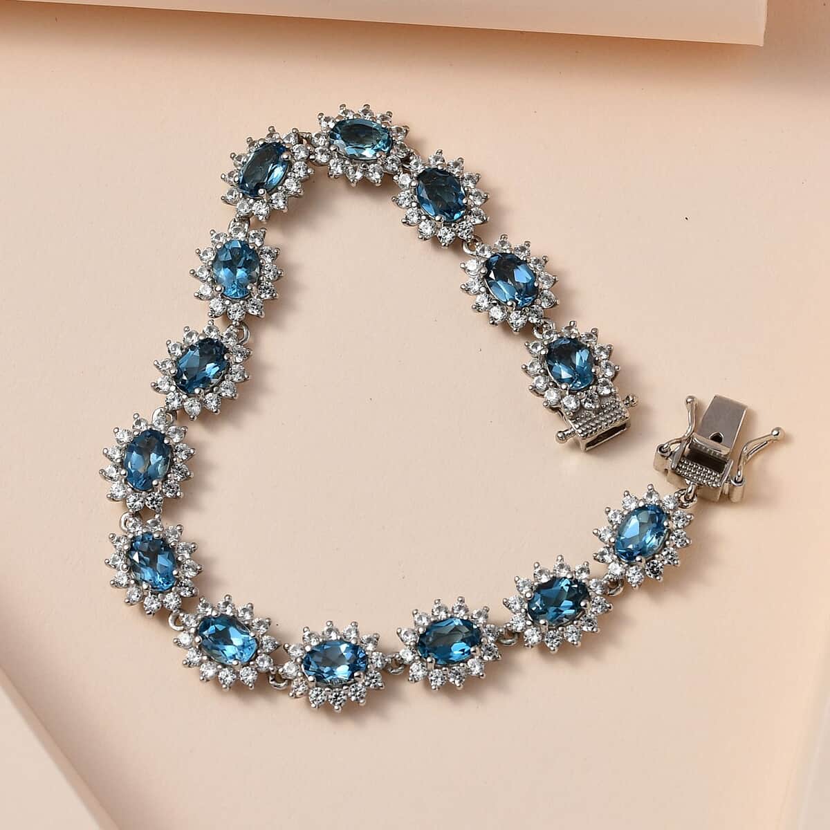 The Hook Bracelet with Triple Stones, 2mm - Hampton Blue Topaz/Blue Topaz/White Zircon Sterling Silver / XS (6.5)