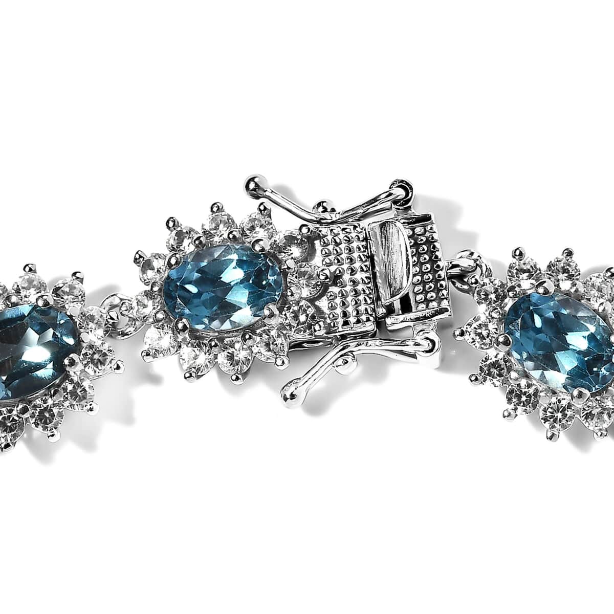 London Blue Topaz and White Zircon Bracelet in Platinum Over Sterling Silver (7.25 In) 21.65 ctw image number 3