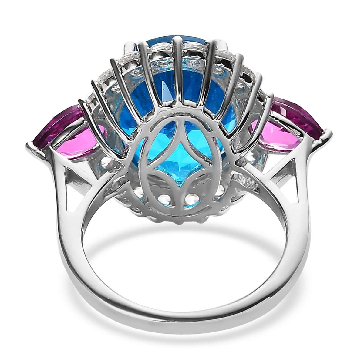 Caribbean Quartz (Triplet) and Multi Gemstone Ring in Platinum Over Sterling Silver (Size 8.0) 13.15 ctw image number 4