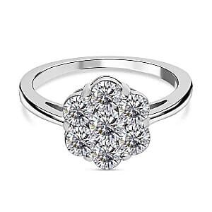 Simulated Diamond Ring in Platinum Over Sterling Silver (Size 10)