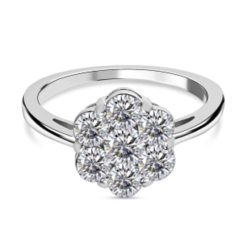 Simulated Diamond Ring in Platinum Over Sterling Silver (Size 10)
