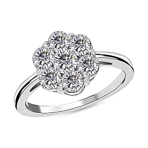 Simulated Diamond Ring in Platinum Over Sterling Silver (Size 10)