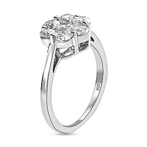 Simulated Diamond Ring in Platinum Over Sterling Silver (Size 10)