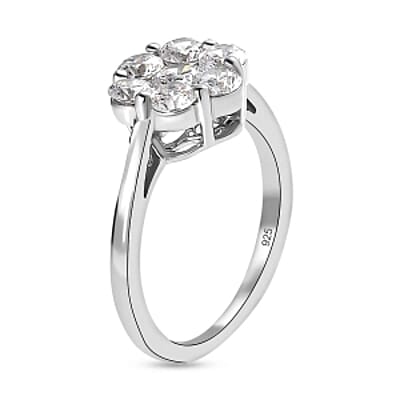 Simulated Diamond Ring in Platinum Over Sterling Silver (Size 10)