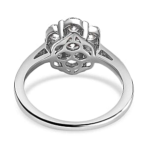 Simulated Diamond Ring in Platinum Over Sterling Silver (Size 10)
