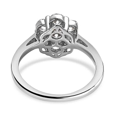 Simulated Diamond Ring in Platinum Over Sterling Silver (Size 10)