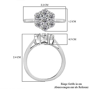 Simulated Diamond Ring in Platinum Over Sterling Silver (Size 10)