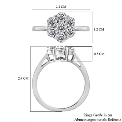 Simulated Diamond Ring in Platinum Over Sterling Silver (Size 10)