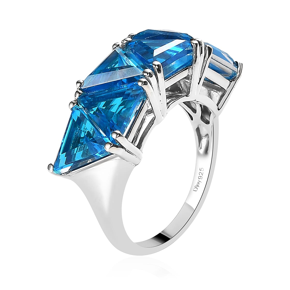 Caribbean Quartz (Triplet) Ring in Platinum Over Sterling Silver 6.40 ctw image number 3