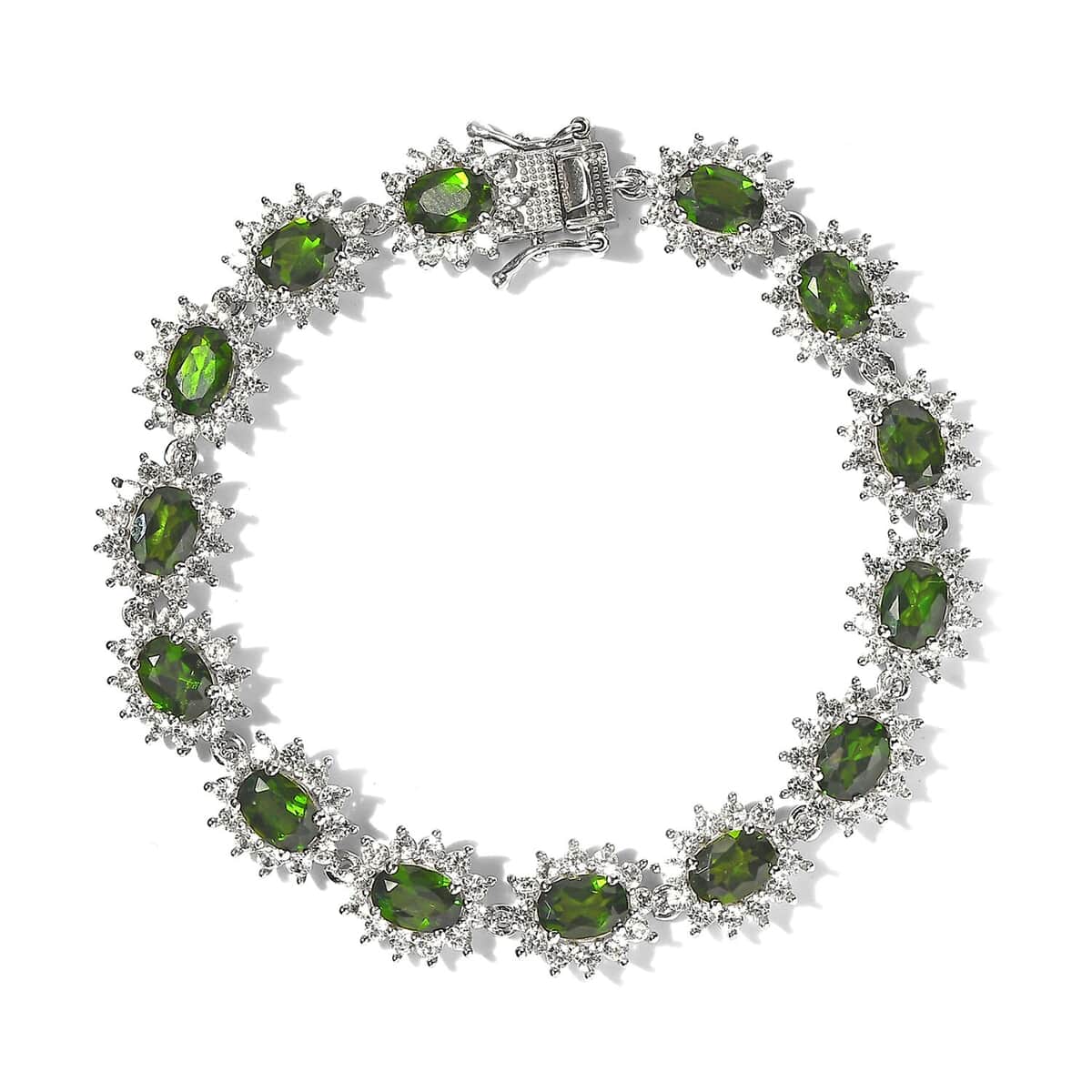 Chrome Diopside and White Zircon Bracelet in Platinum Over Sterling Silver (7.25 In) 19.15 ctw image number 0