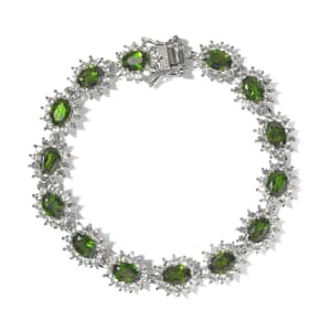 Chrome Diopside and White Zircon Bracelet in Platinum Over Sterling Silver (7.25 In) 19.15 ctw