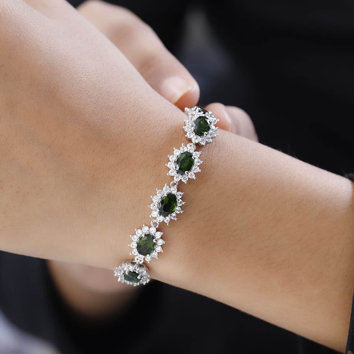 Chrome Diopside and White Zircon Bracelet in Platinum Over Sterling Silver (7.25 In) 19.15 ctw image number 2