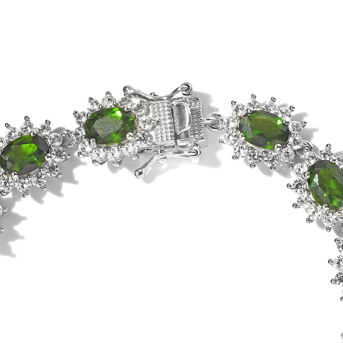 Chrome Diopside and White Zircon Bracelet in Platinum Over Sterling Silver (7.25 In) 19.15 ctw image number 3