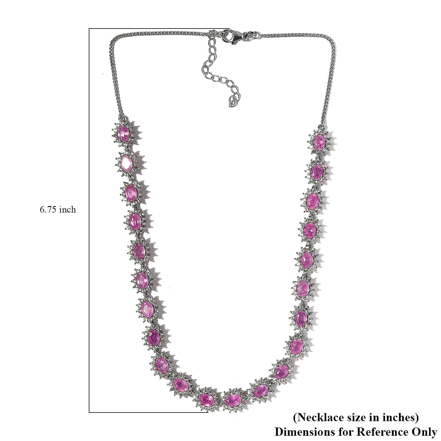 Ilakaka Hot Pink Sapphire (FF) and White Zircon Necklace 18-20 Inches in Platinum Over Sterling Silver 36.85 ctw