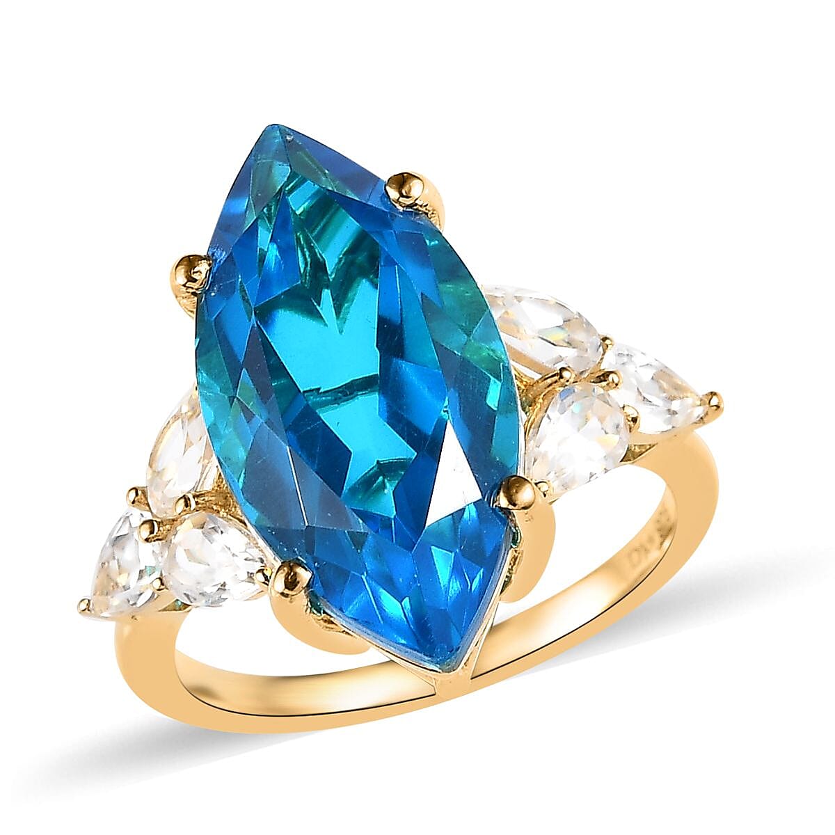 Caribbean Quartz (Triplet) and White Zircon Ring in Vermeil Yellow Gold Over Sterling Silver (Size 10.0) 10.50 ctw