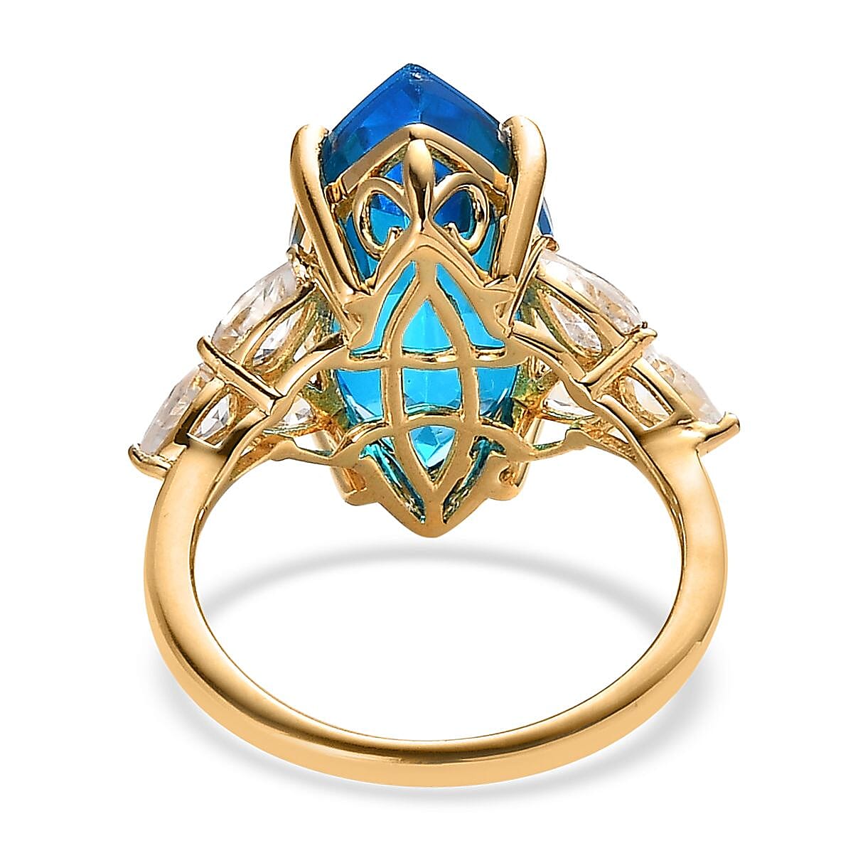 Caribbean Quartz (Triplet) and White Zircon Ring in Vermeil Yellow Gold Over Sterling Silver (Size 10.0) 10.50 ctw