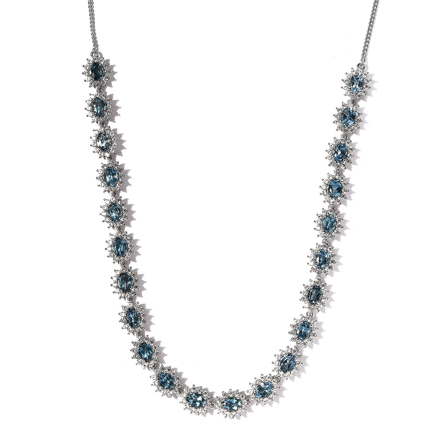 ☆TATIANA☆ Silver 925 Blue Radiance Necklace NZ2454 Cushion-Cut Swiss Blue Topaz & White Lab-Created Sapphire