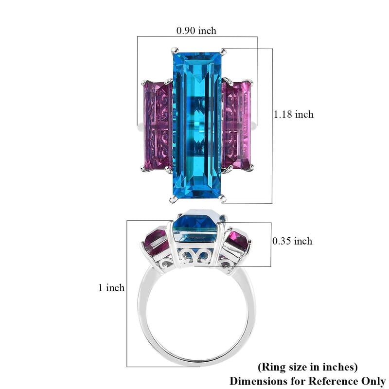 Caribbean Quartz and African Lilac Quartz (Triplet) 3 Stone Ring in Platinum Over Sterling Silver (Size 10.0) 20.25 ctw