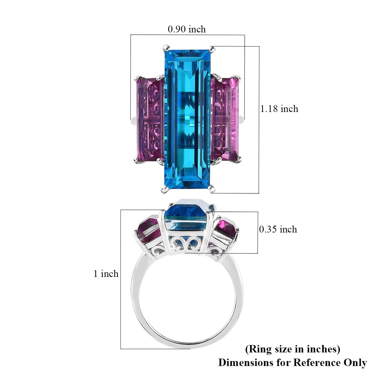 Caribbean Quartz and African Lilac Quartz (Triplet) 3 Stone Ring in Platinum Over Sterling Silver (Size 6.0) 20.25 ctw image number 5