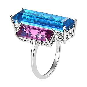 Caribbean Quartz and African Lilac Quartz (Triplet) 3 Stone Ring in Platinum Over Sterling Silver (Size 8.0) 20.25 ctw