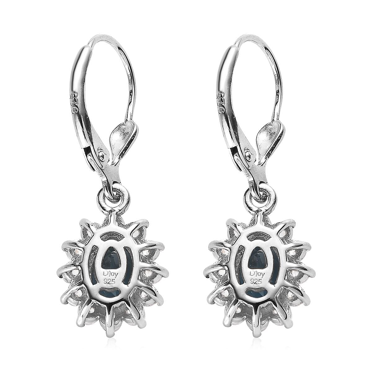 London Blue Topaz and White Zircon Lever Back Earrings in Platinum Over Sterling Silver 3.00 ctw image number 3