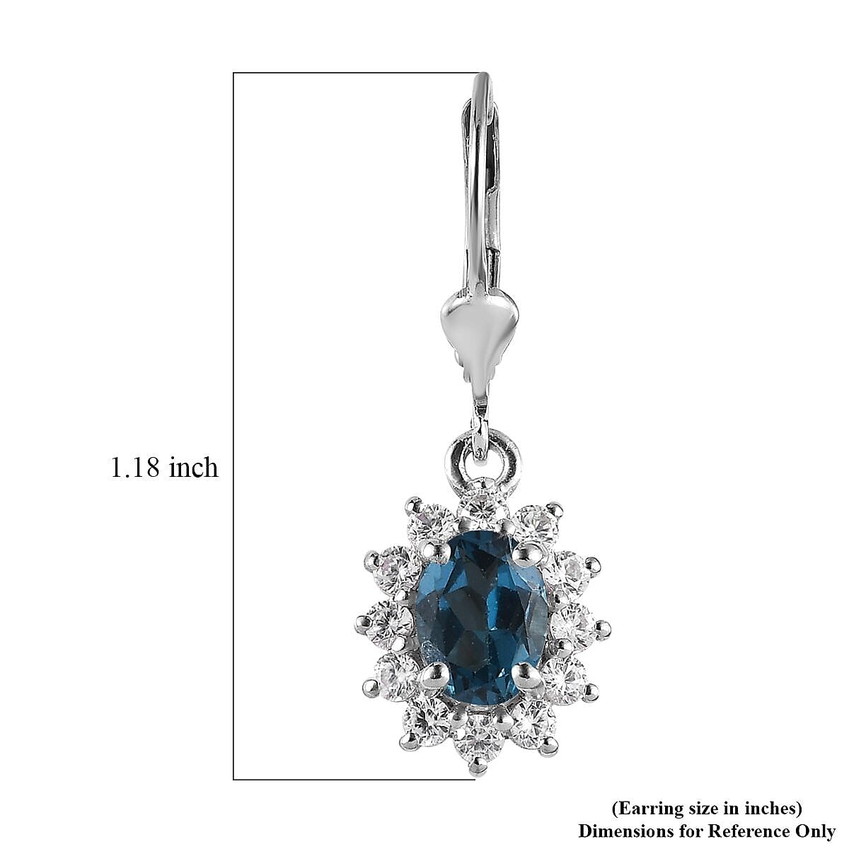 London Blue Topaz and White Zircon Lever Back Earrings in Platinum Over Sterling Silver 3.00 ctw image number 4