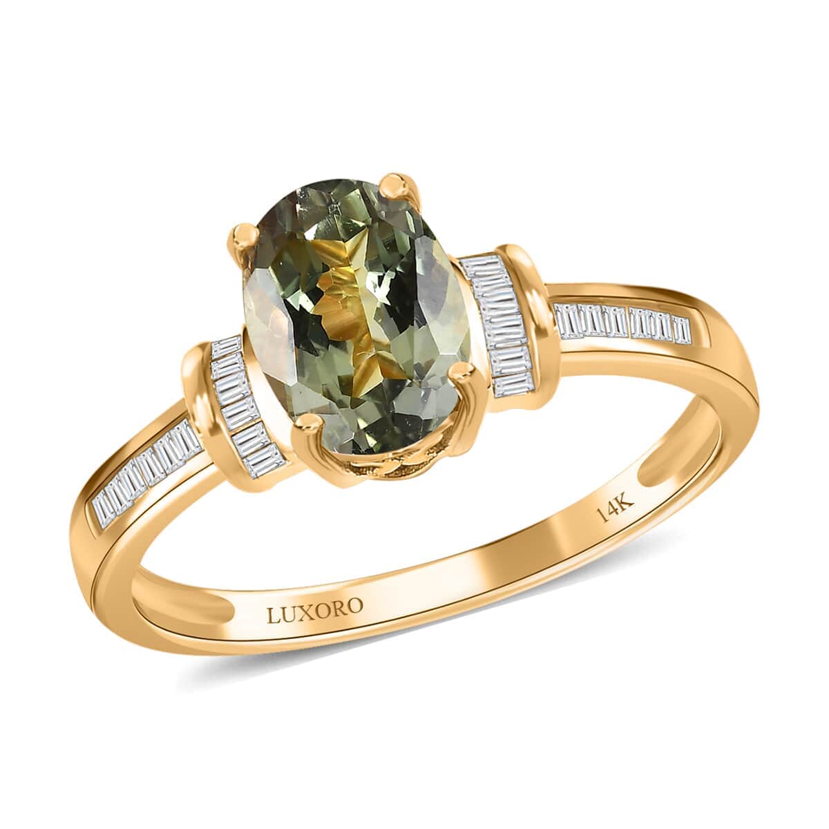 Luxoro 14K Yellow Gold AAA Green Tanzanite and G-H I2 Diamond Ring 1.50 ctw image number 0