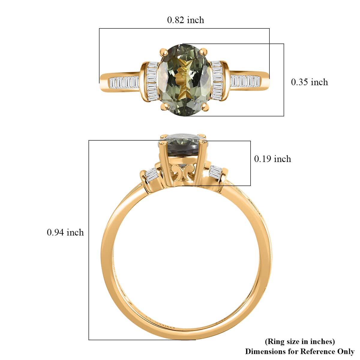 Luxoro 14K Yellow Gold AAA Green Tanzanite and G-H I2 Diamond Ring 1.50 ctw image number 5