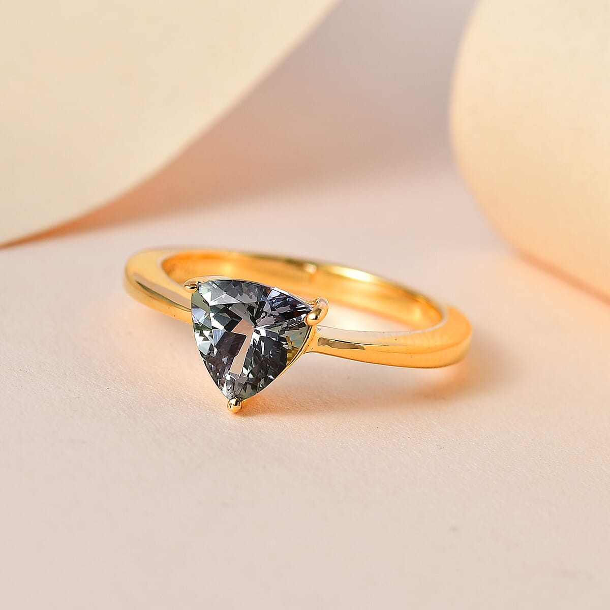 Green Tanzanite Solitaire Ring in Vermeil Yellow Gold Over Sterling Silver 1.25 ctw image number 1