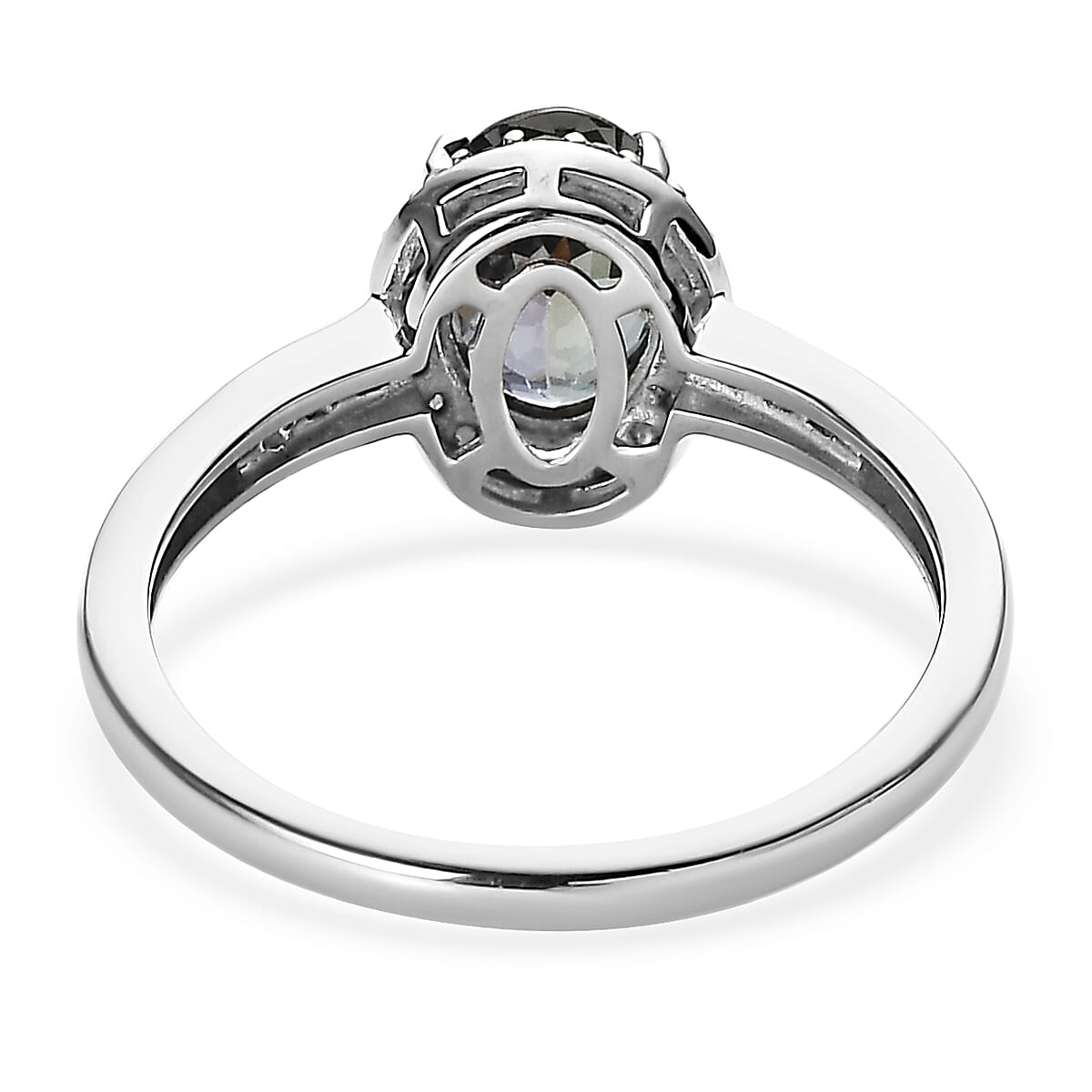 Green Tanzanite and Diamond Halo Ring in Platinum Over Sterling Silver 1.40 ctw image number 4