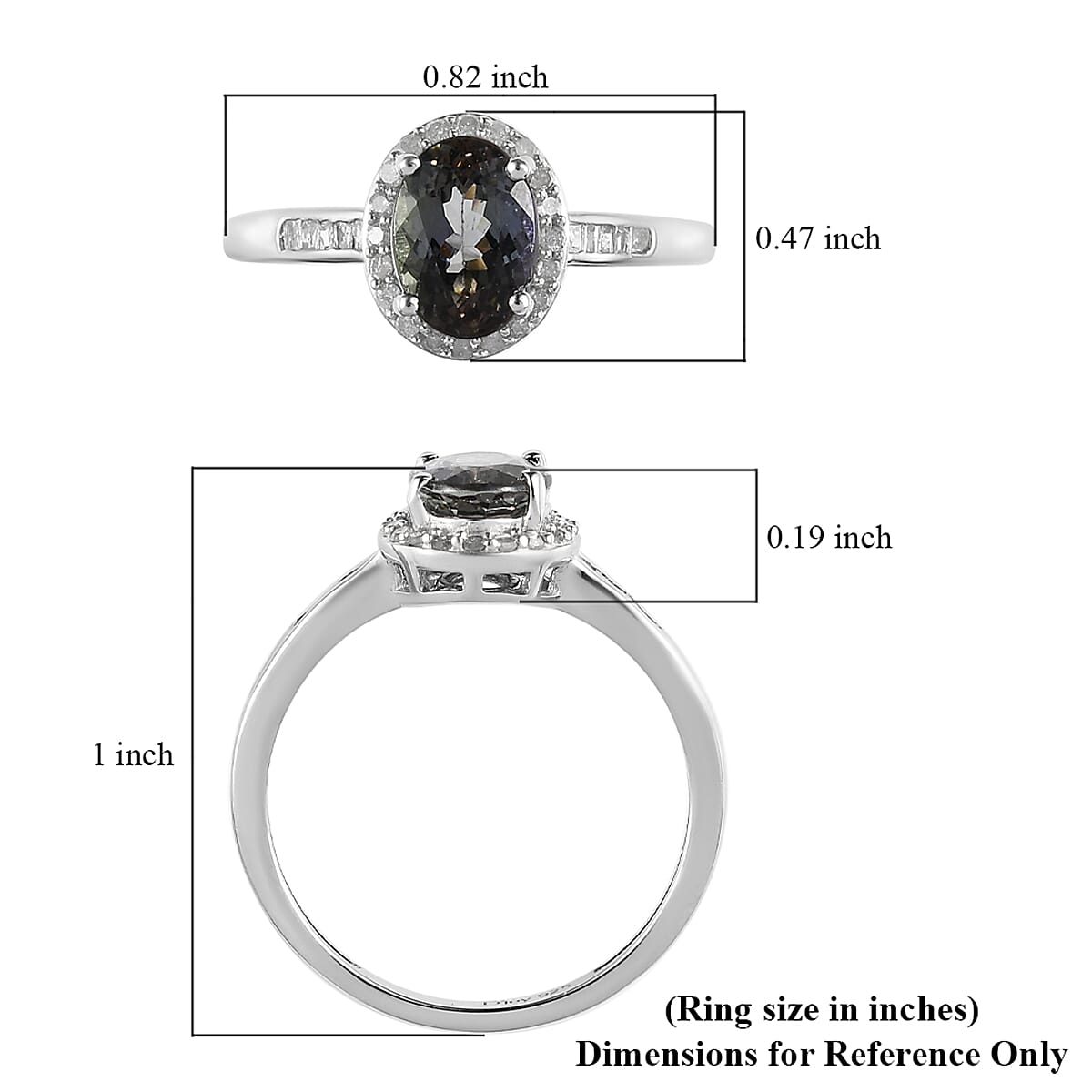 Green Tanzanite and Diamond Halo Ring in Platinum Over Sterling Silver 1.40 ctw image number 5