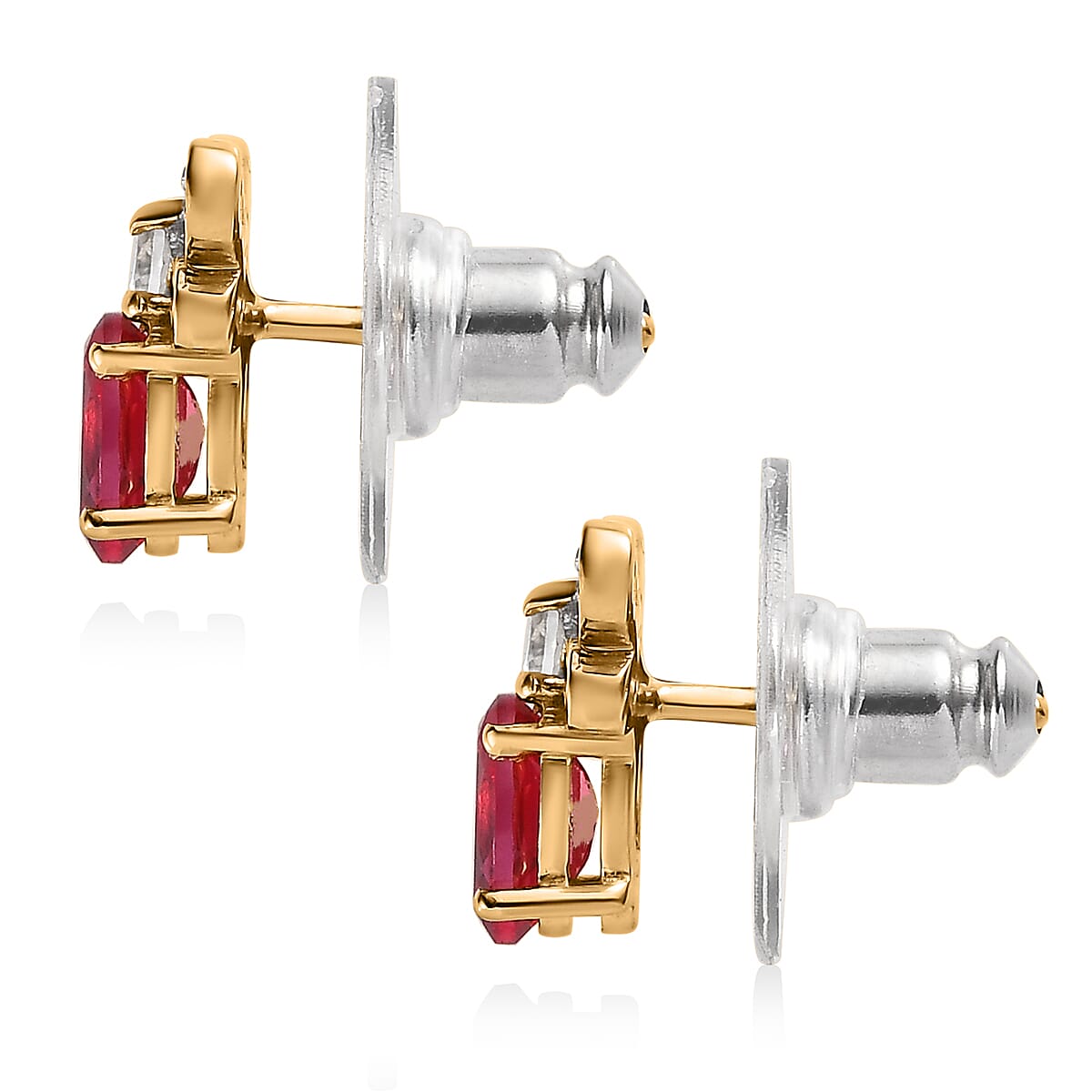 Lab Created Padparadscha Sapphire and White Zircon Bee Earrings in Vermeil Yellow Gold Over Sterling Silver 1.90 ctw image number 3