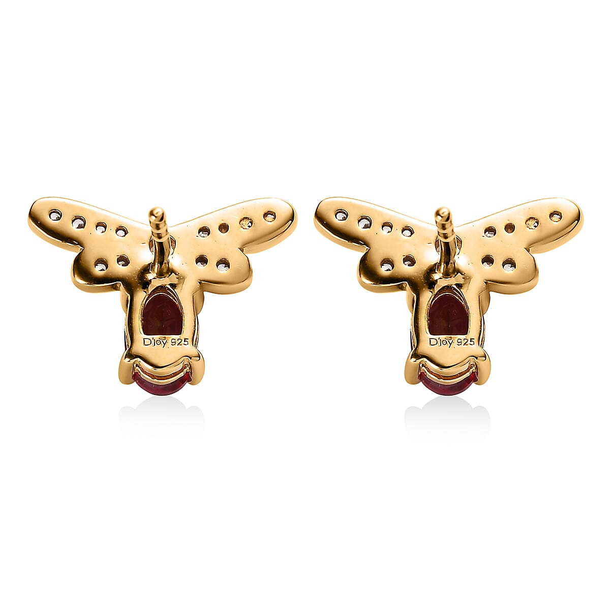Lab Created Padparadscha Sapphire and White Zircon Bee Earrings in Vermeil Yellow Gold Over Sterling Silver 1.90 ctw image number 4