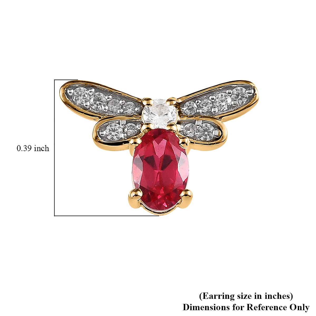 Lab Created Padparadscha Sapphire and White Zircon Bee Earrings in Vermeil Yellow Gold Over Sterling Silver 1.90 ctw image number 5