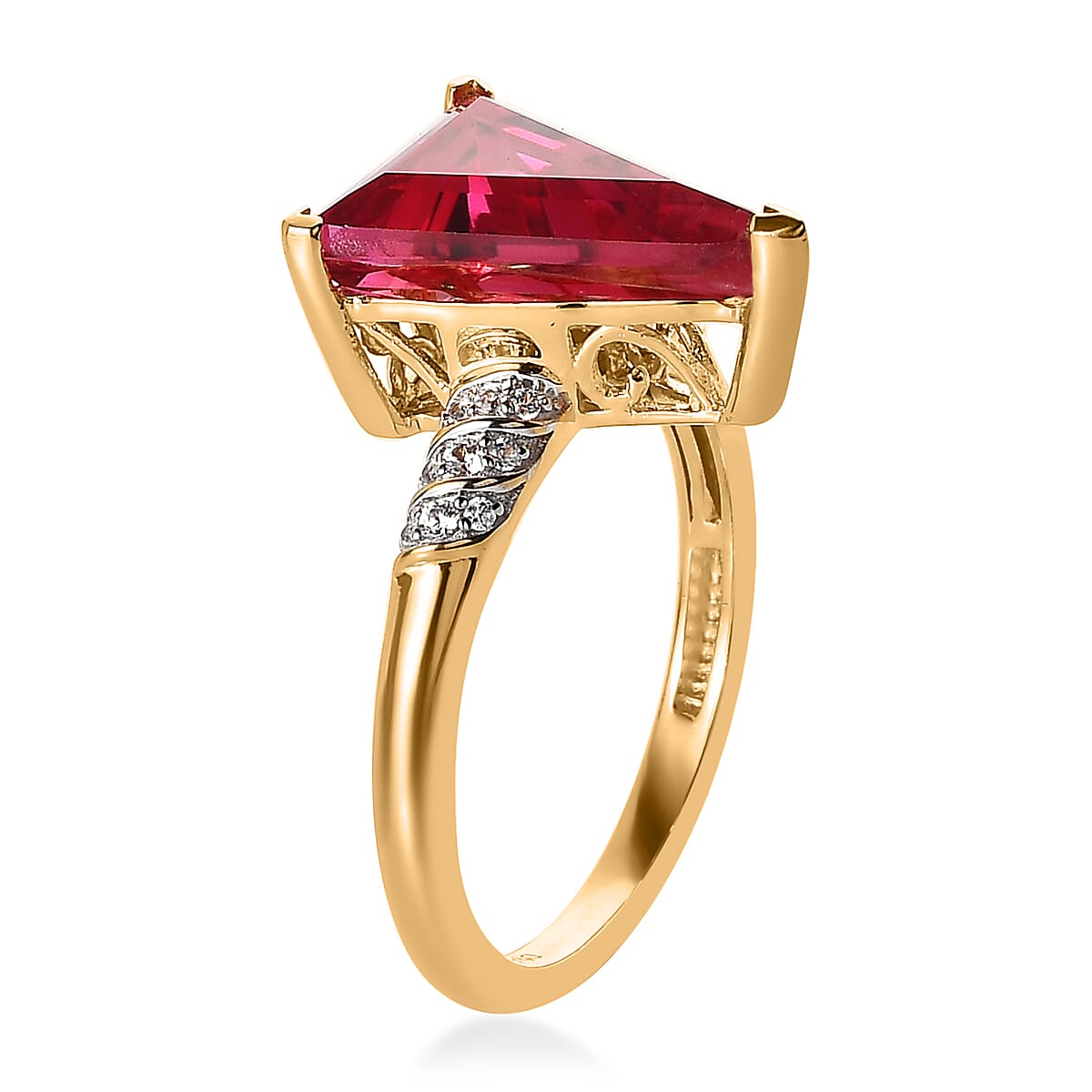 Lab Created Padparadscha Sapphire and White Zircon Ring in Vermeil Yellow Gold Over Sterling Silver (Size 7.0) 5.40 ctw image number 3