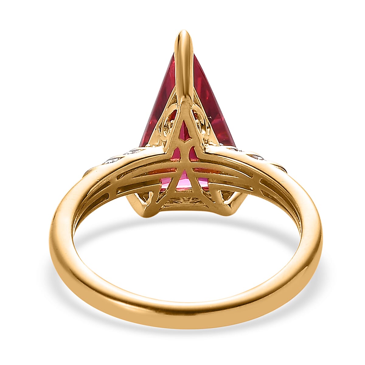 Lab Created Padparadscha Sapphire and White Zircon Ring in Vermeil Yellow Gold Over Sterling Silver (Size 7.0) 5.40 ctw image number 4
