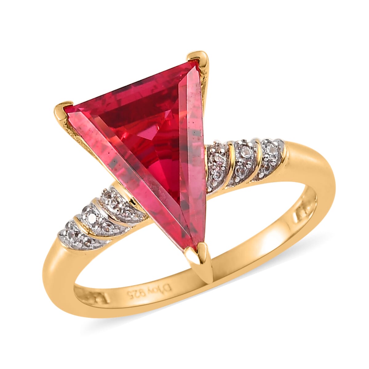 Lab Created Padparadscha Sapphire and White Zircon Ring in Vermeil Yellow Gold Over Sterling Silver (Size 8.0) 5.40 ctw image number 0