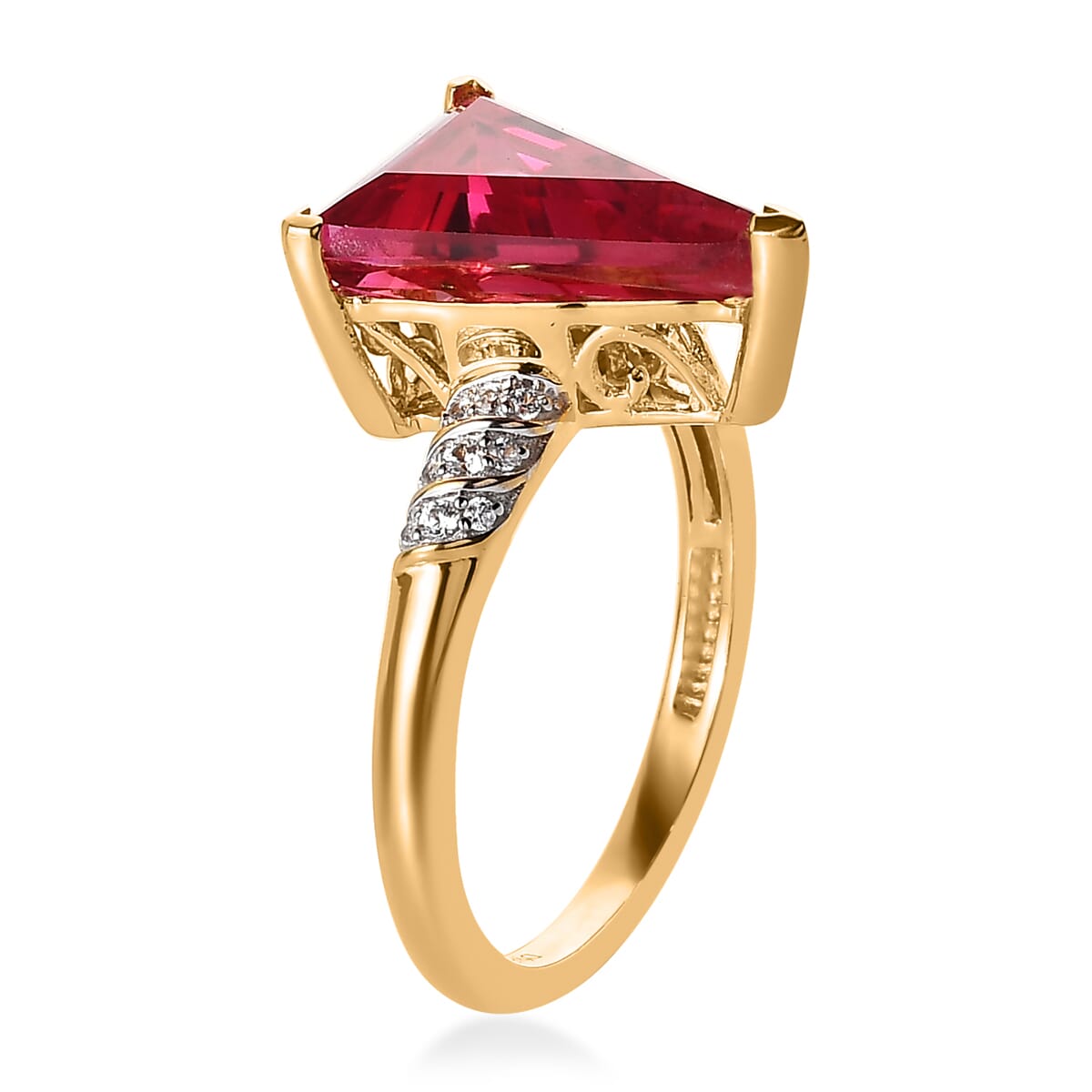 Lab Created Padparadscha Sapphire and White Zircon Ring in Vermeil Yellow Gold Over Sterling Silver (Size 8.0) 5.40 ctw image number 3