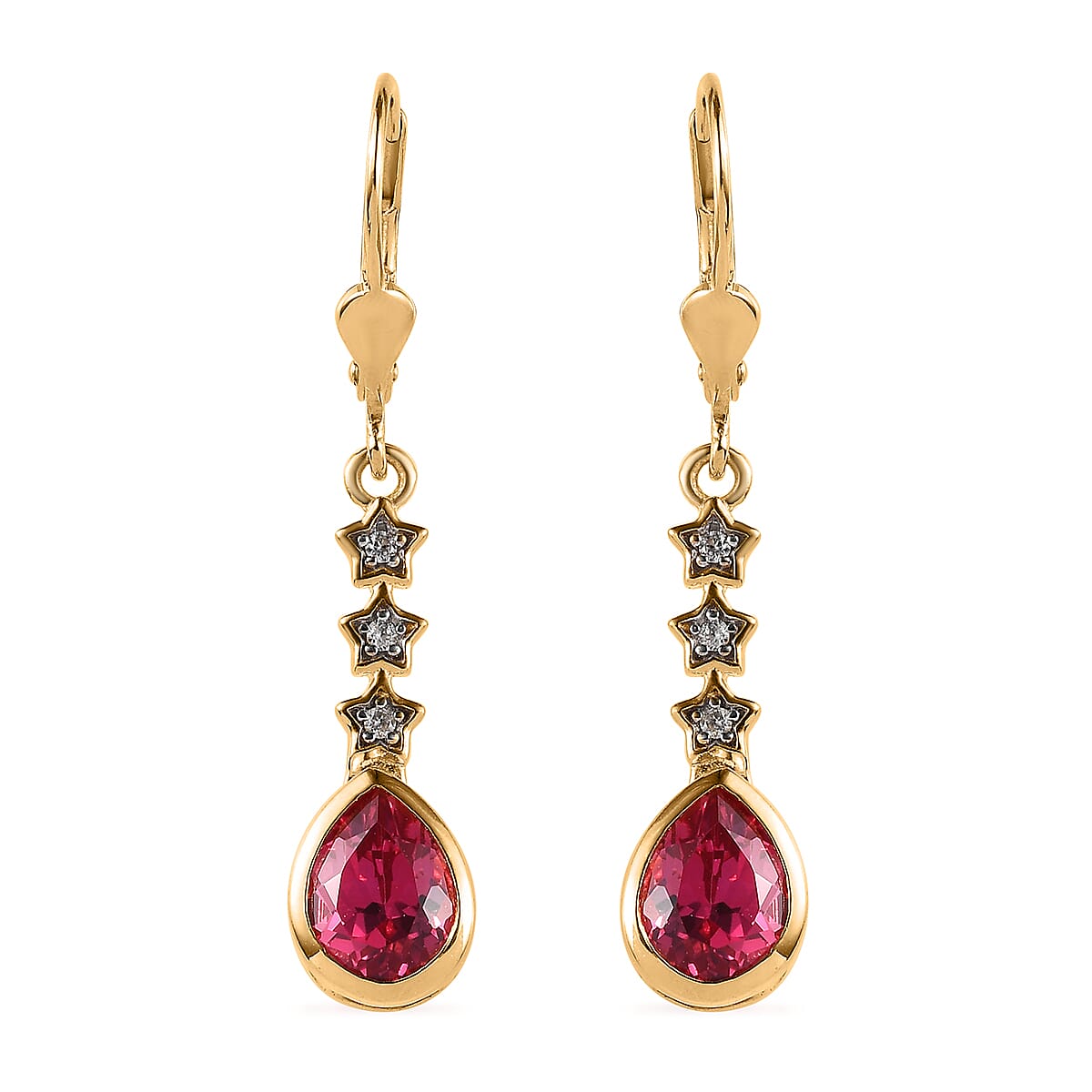 Lab Created Padparadscha Sapphire and White Zircon Lever Back Earrings in Vermeil Yellow Gold Over Sterling Silver 3.30 ctw