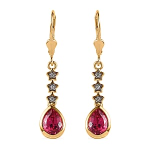 Lab Created Padparadscha Sapphire and White Zircon Lever Back Earrings in Vermeil Yellow Gold Over Sterling Silver 3.30 ctw