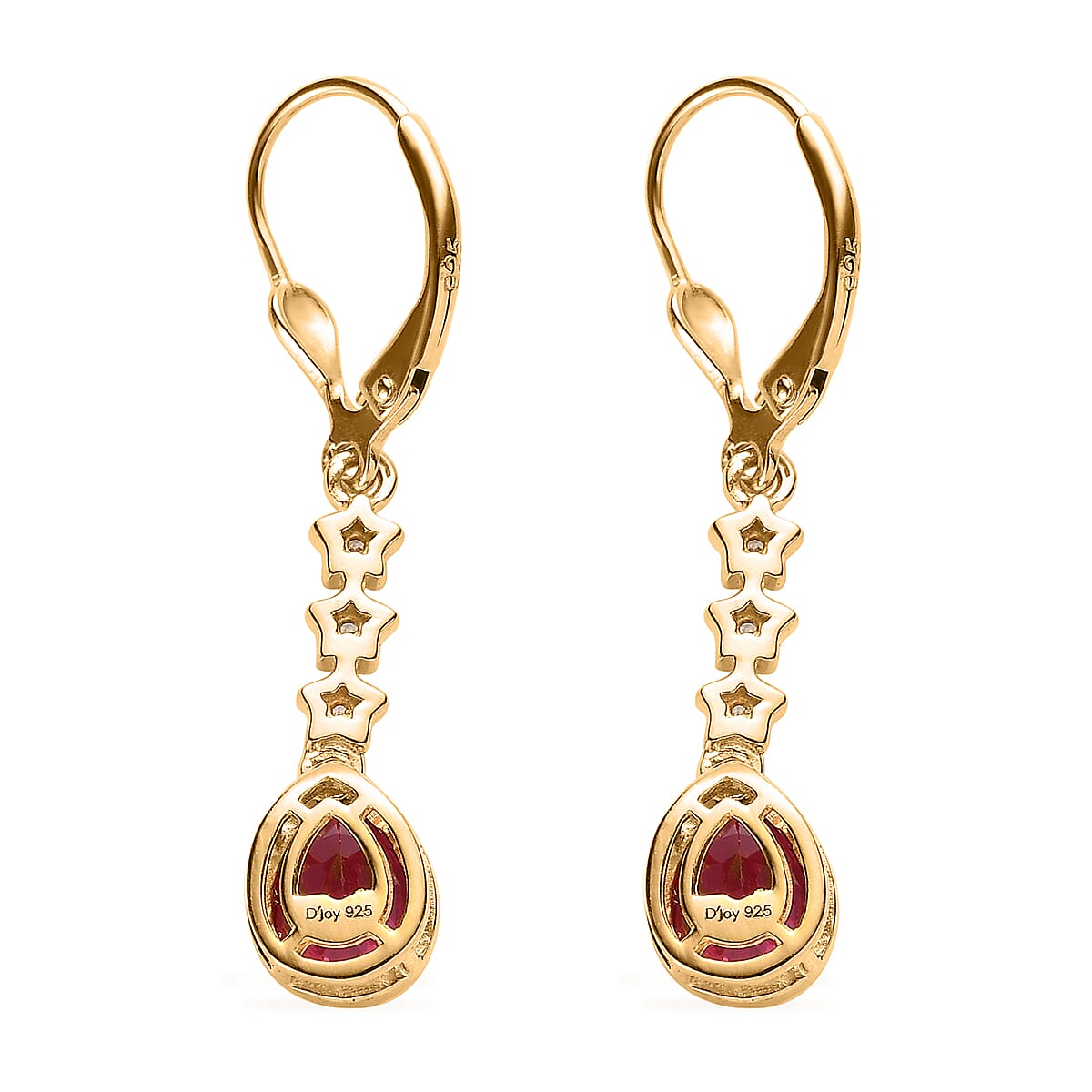 Lab Created Padparadscha Sapphire and White Zircon Lever Back Earrings in Vermeil Yellow Gold Over Sterling Silver 3.30 ctw image number 3
