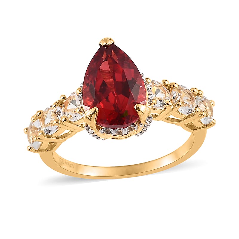 Lab Created Padparadscha Sapphire and White Topaz Ring in Vermeil Yellow Gold Over Sterling Silver (Size 10.0) 6.15 ctw