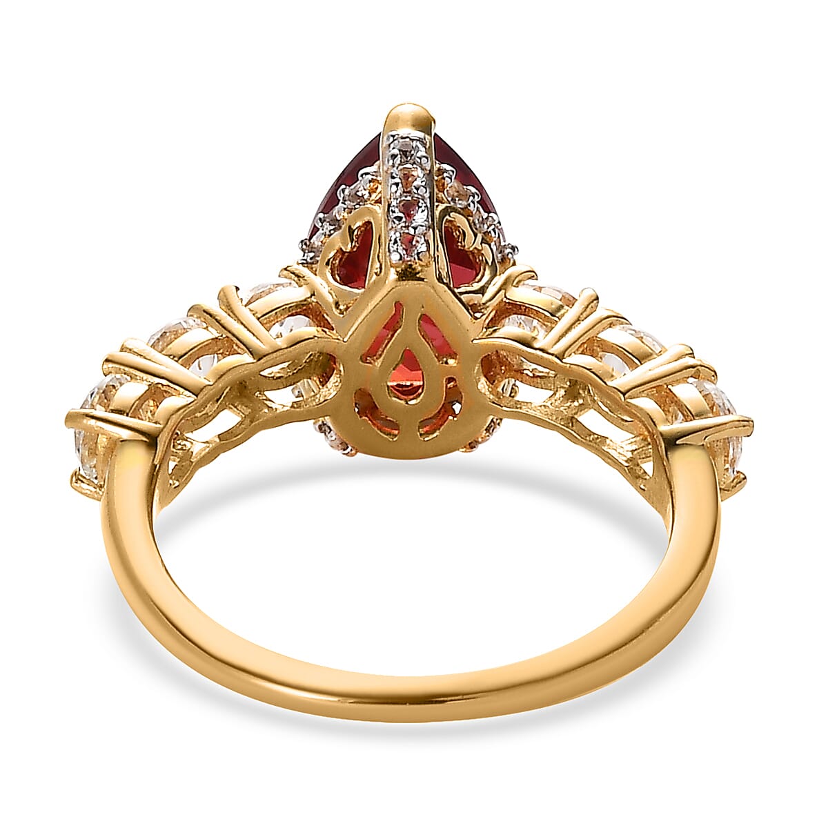 Lab Created Padparadscha Sapphire and White Topaz Ring in Vermeil Yellow Gold Over Sterling Silver (Size 7.0) 6.15 ctw image number 4