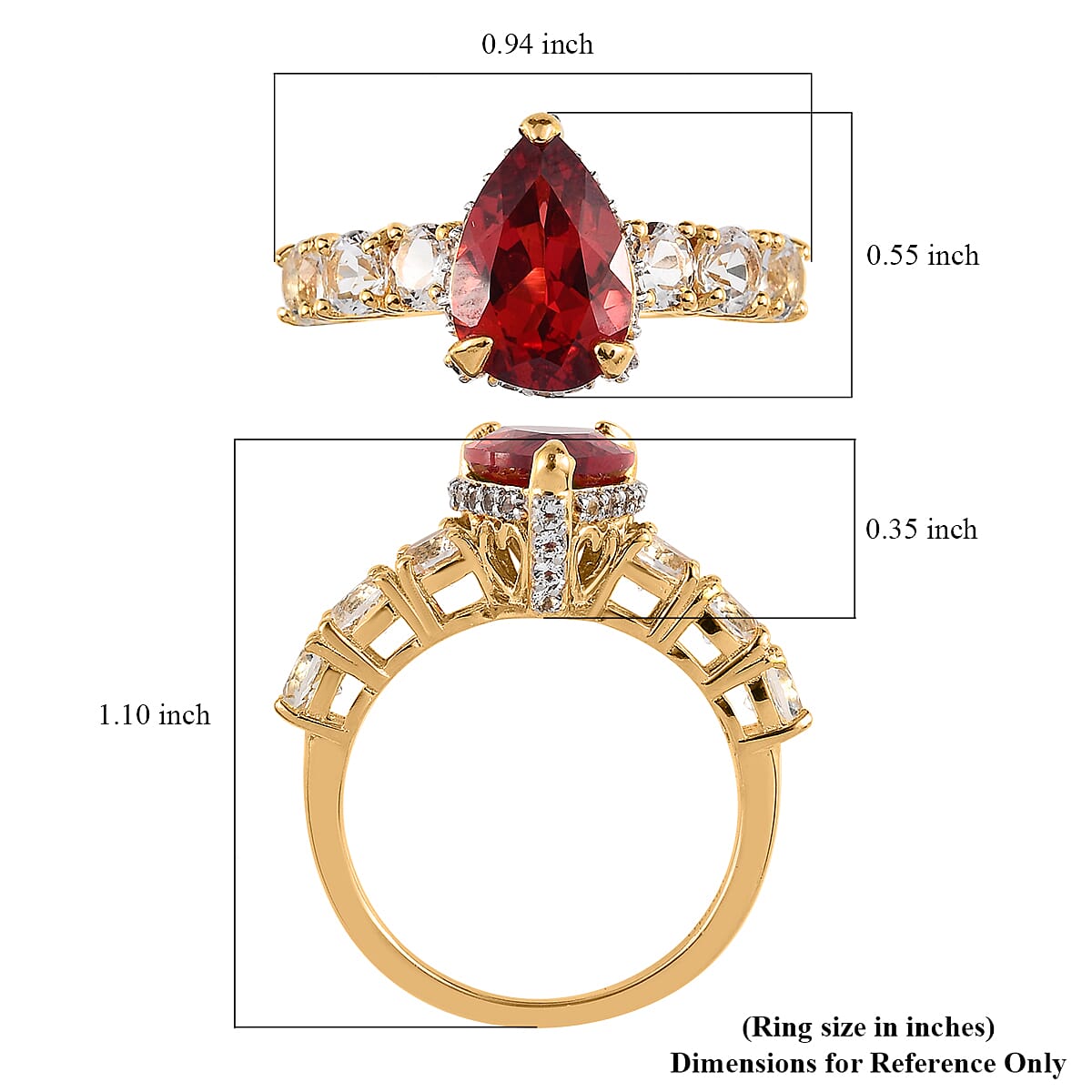 Lab Created Padparadscha Sapphire and White Topaz Ring in Vermeil Yellow Gold Over Sterling Silver (Size 7.0) 6.15 ctw image number 5