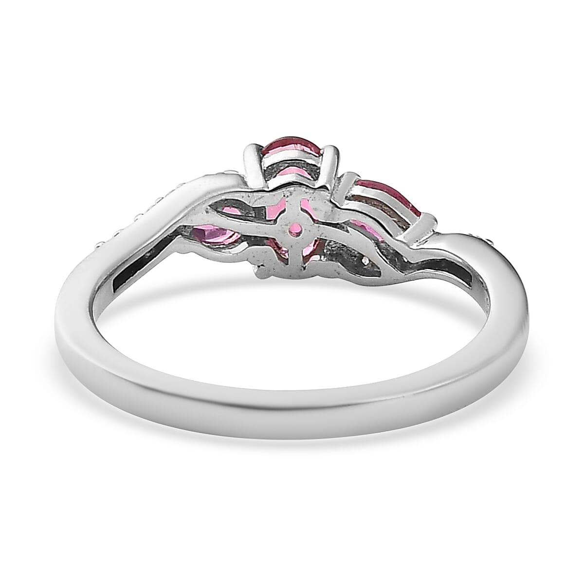 Premium Ouro Fino Rubellite and White Zircon Ring in Platinum Over Sterling Silver (Size 10.0) 0.85 ctw image number 4