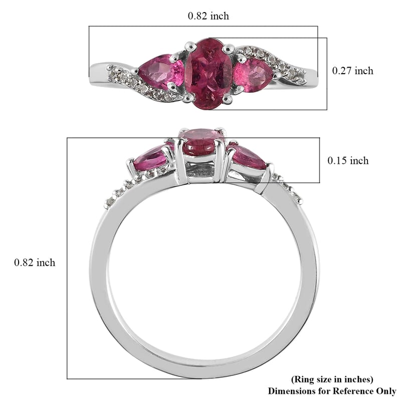 Premium Ouro Fino Rubellite and White Zircon Ring in Platinum Over Sterling Silver (Size 10.0) 0.85 ctw