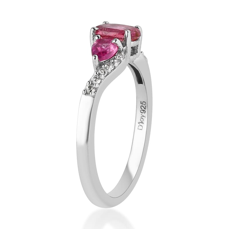 Premium Ouro Fino Rubellite and White Zircon Ring in Platinum Over Sterling Silver (Size 8.0) 0.85 ctw