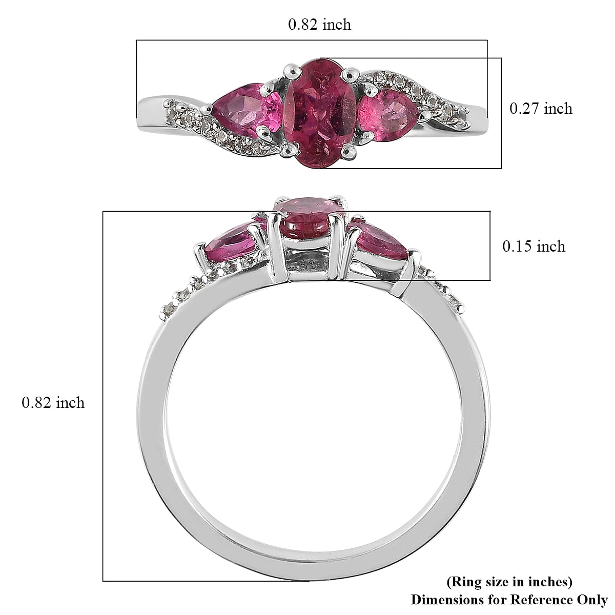 Premium Ouro Fino Rubellite and White Zircon Ring in Platinum Over Sterling Silver (Size 8.0) 0.85 ctw